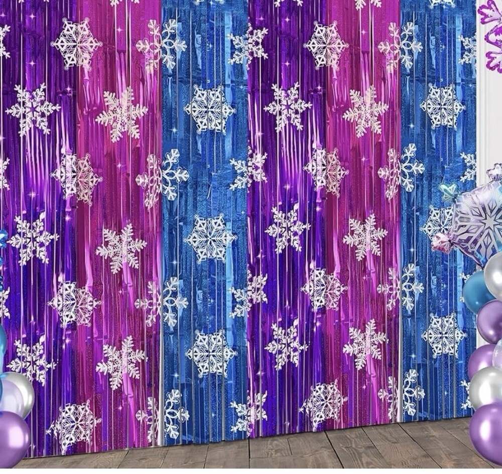 Ice Princess Foil Fringe Curtains 4 Pack 3.2x6.6ft Party Backdrop NEW